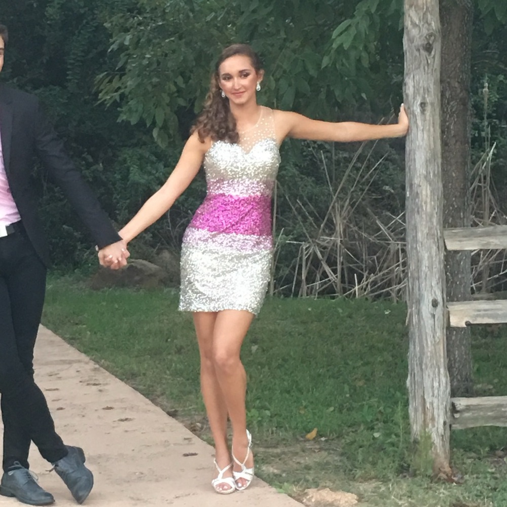 SHERRI HILL pink silver ombré dress Size 4
